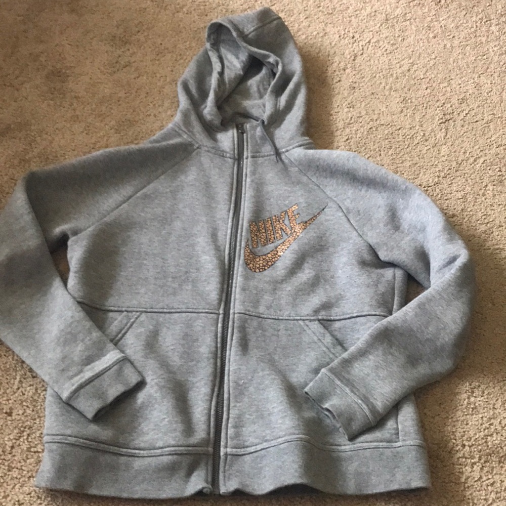 Nike Gray Full-Zip Hoodie with Leopard Logo